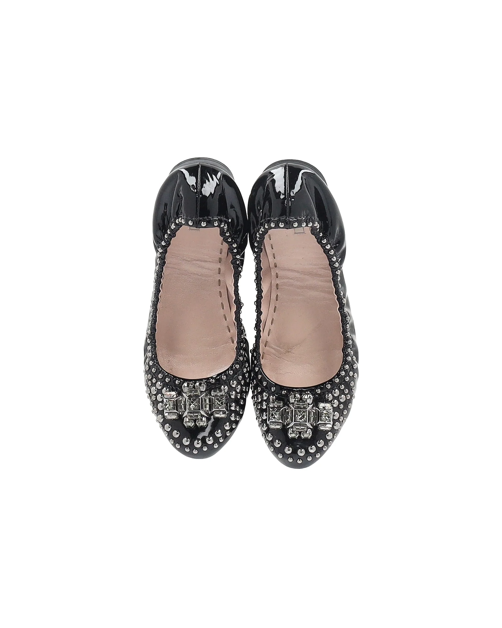 Women's Miu Miu Embellished Ballerinas in Black Patent Leather - Image 5