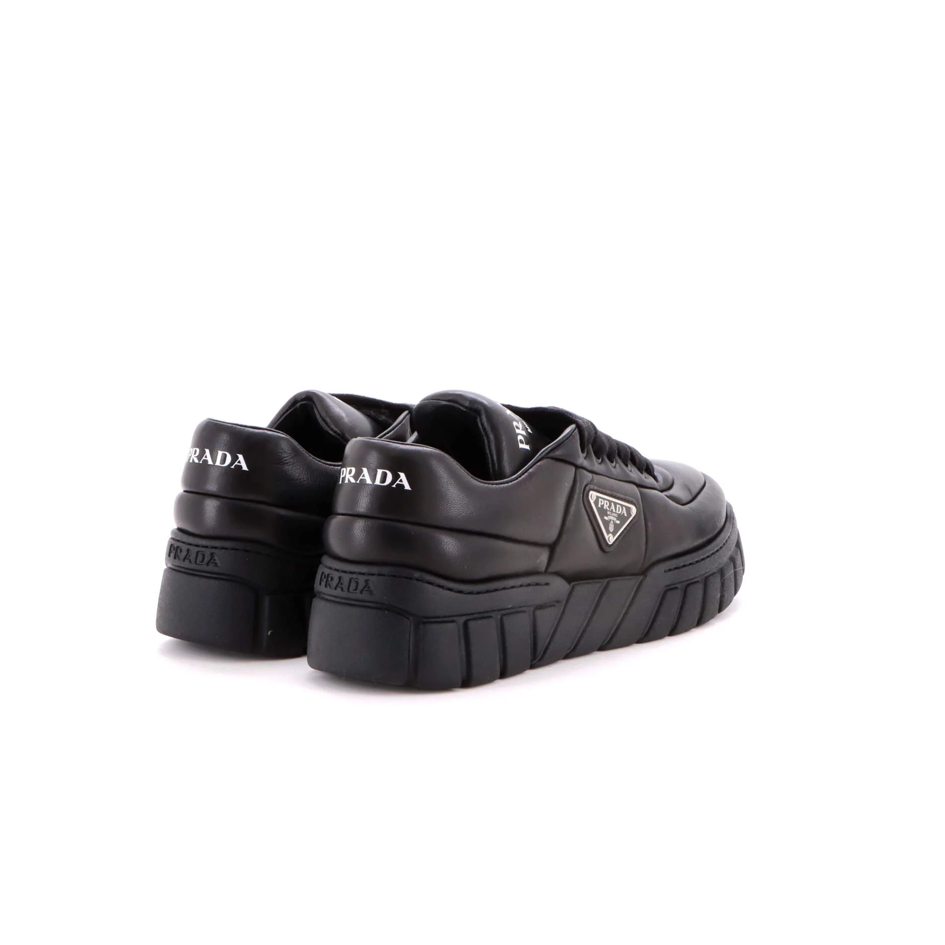 Women’s Padded Triangle Logo Low-Top Sneakers Leather - Image 3