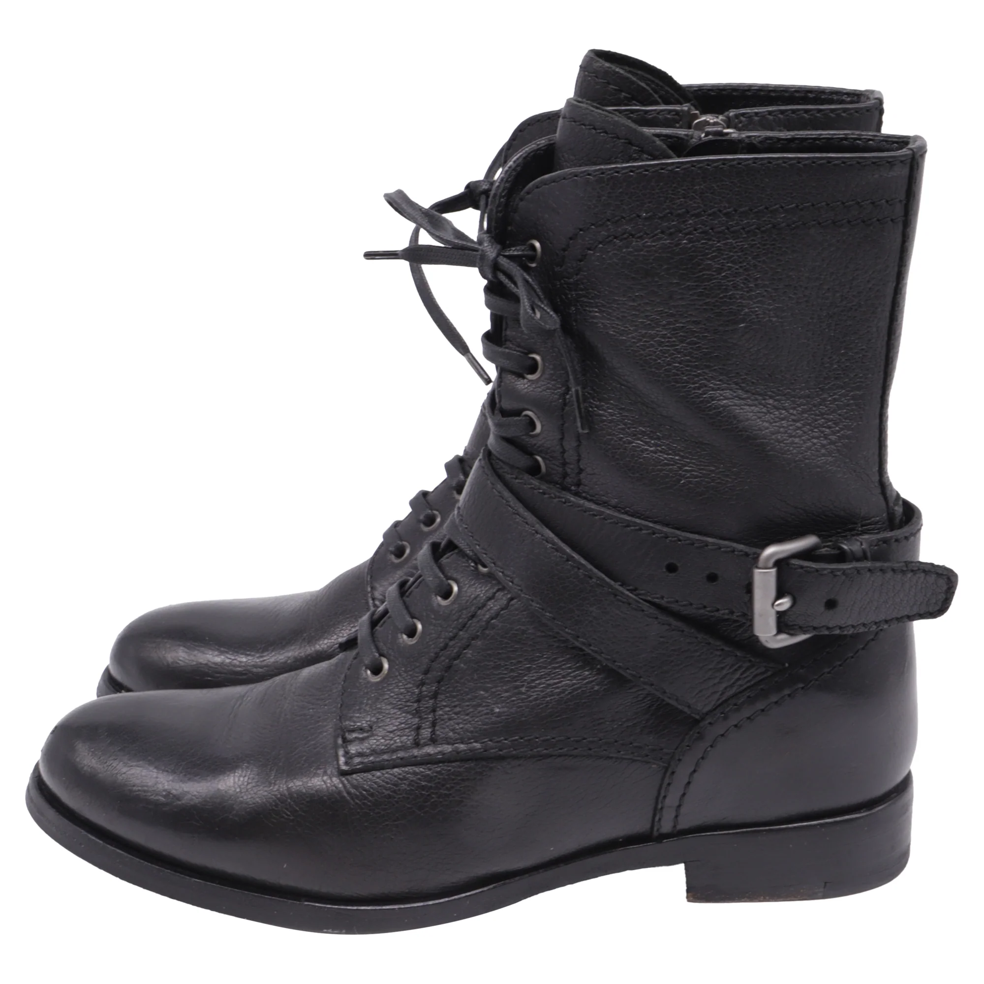 Women's Prada Calzaturra Donna Cervo Combat Boots in Black Leather - Image 4