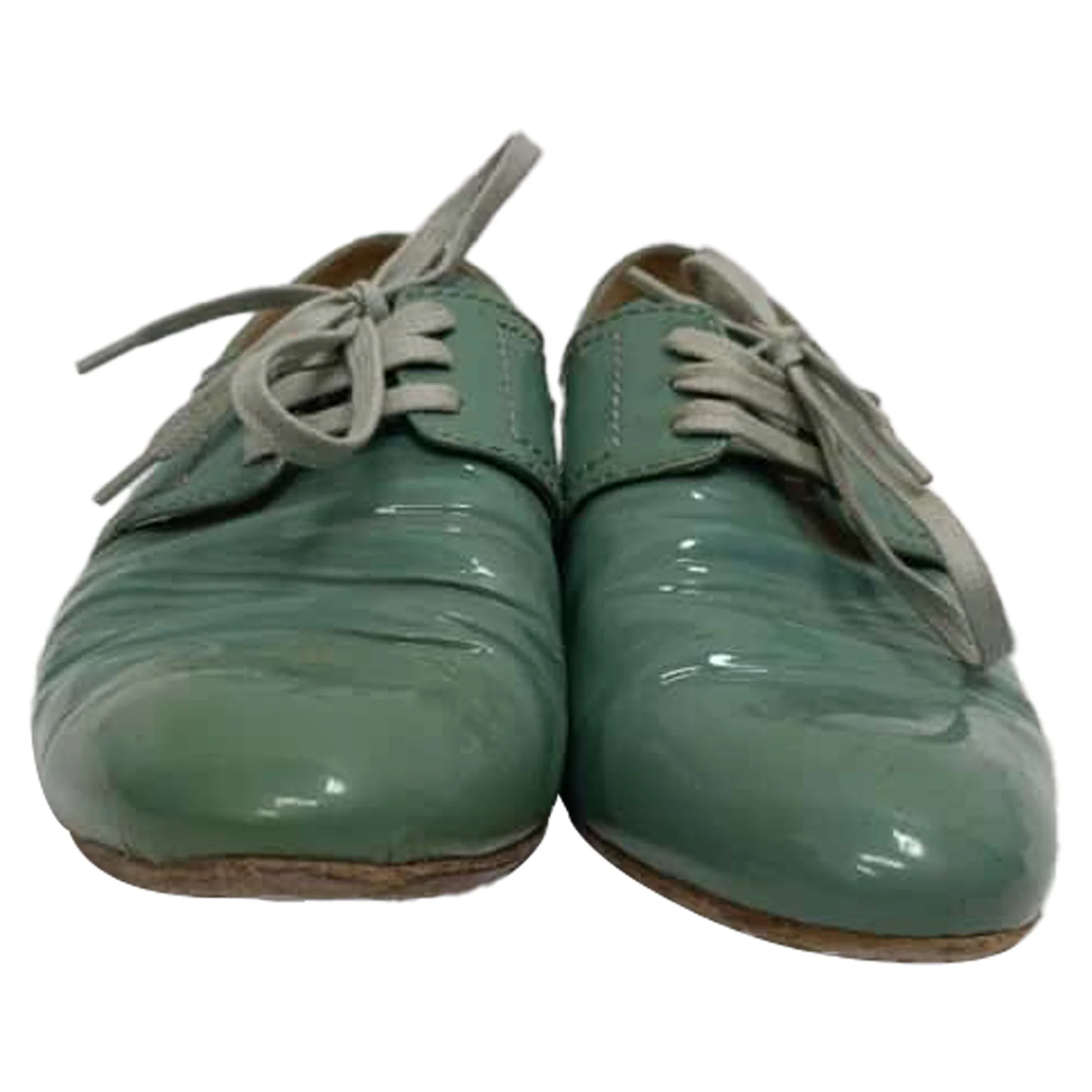 Women's Prada Lace Up Oxfords in Green Patent Leather - Image 5