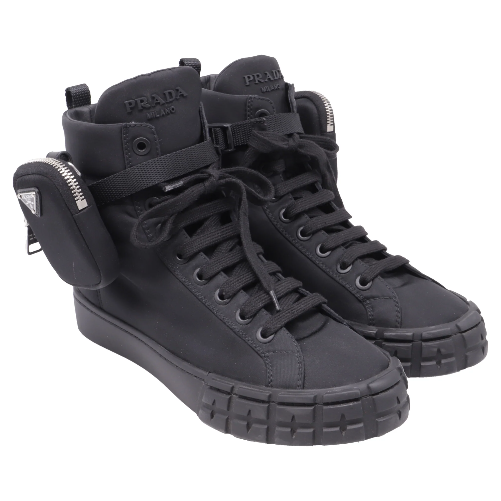 Women's Prada Re-Nylon High-Top Sneakers in Black Nylon - Image 2