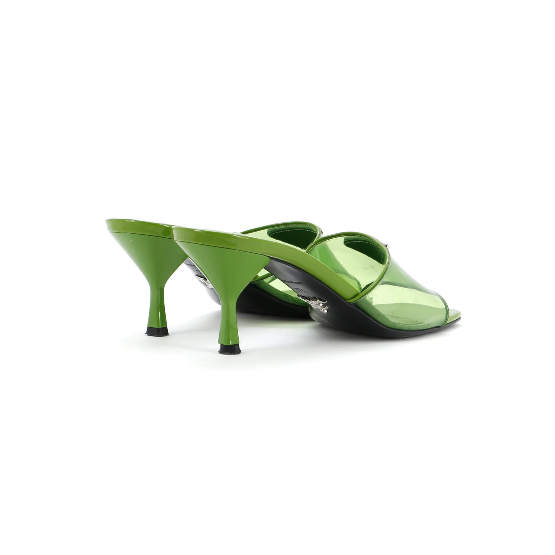 Women's Triangle Logo Kitten Heeled Sandals PVC with Patent - Image 3
