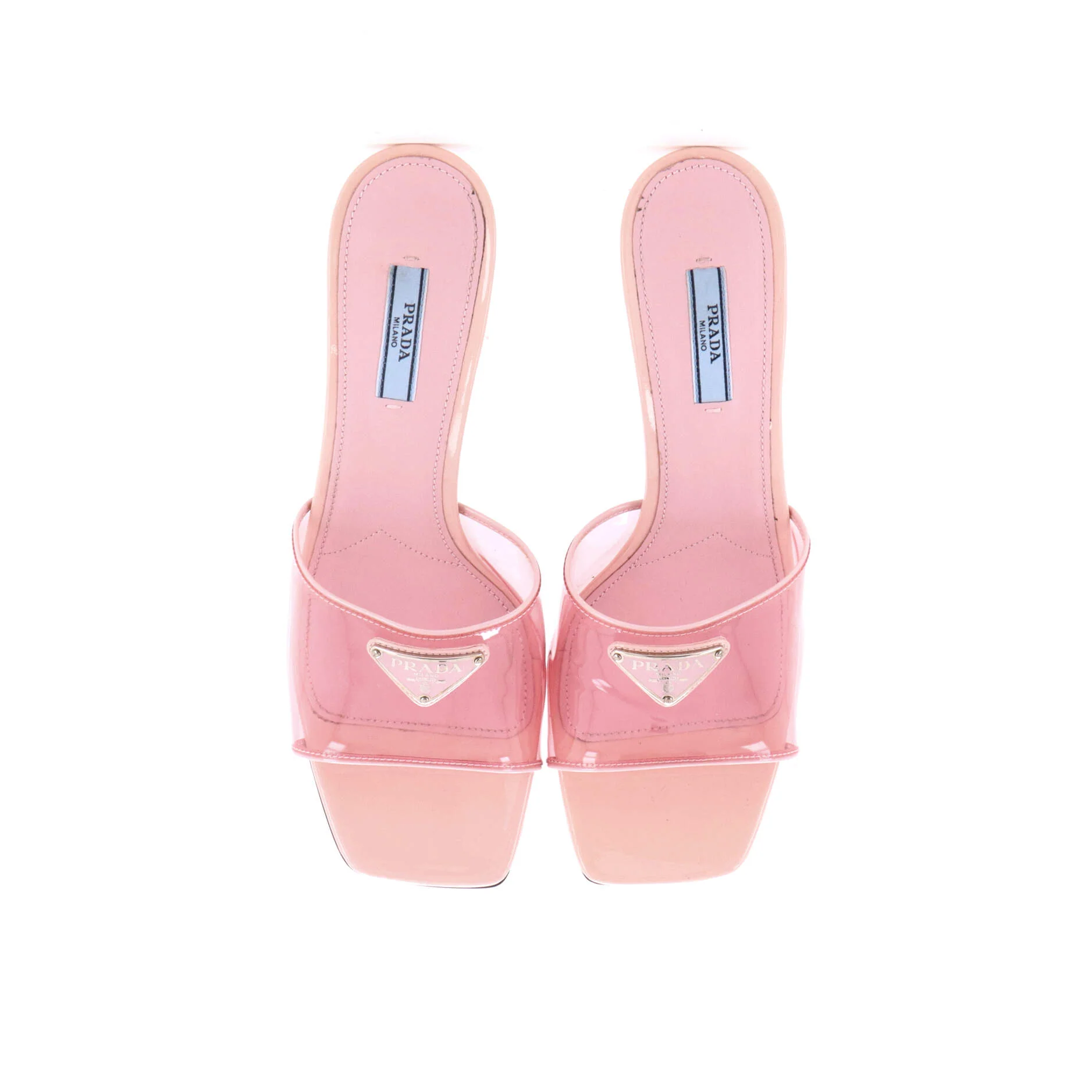 Women's Triangle Logo Kitten Heeled Sandals PVC with Patent - Image 2