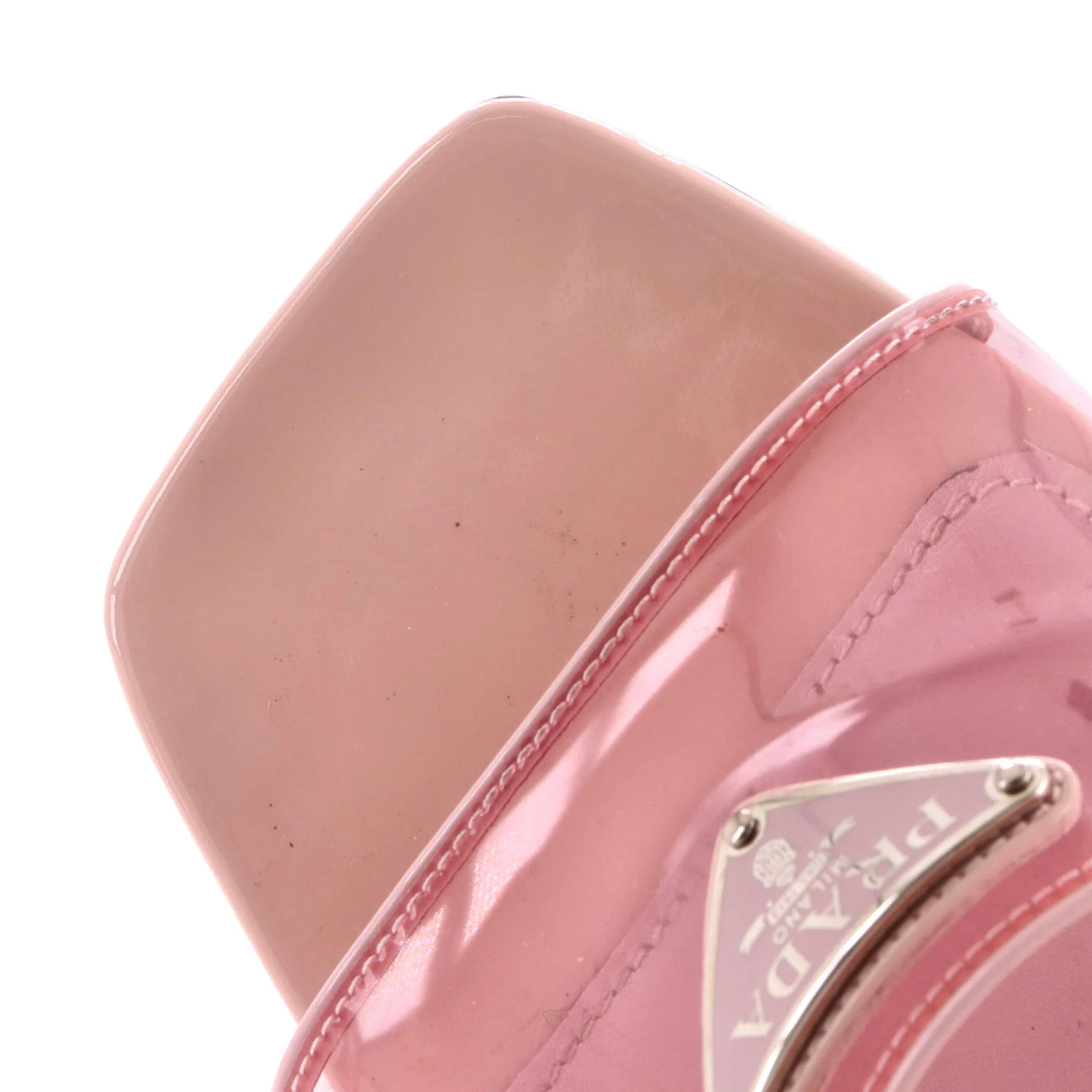 Women's Triangle Logo Kitten Heeled Sandals PVC with Patent - Image 5