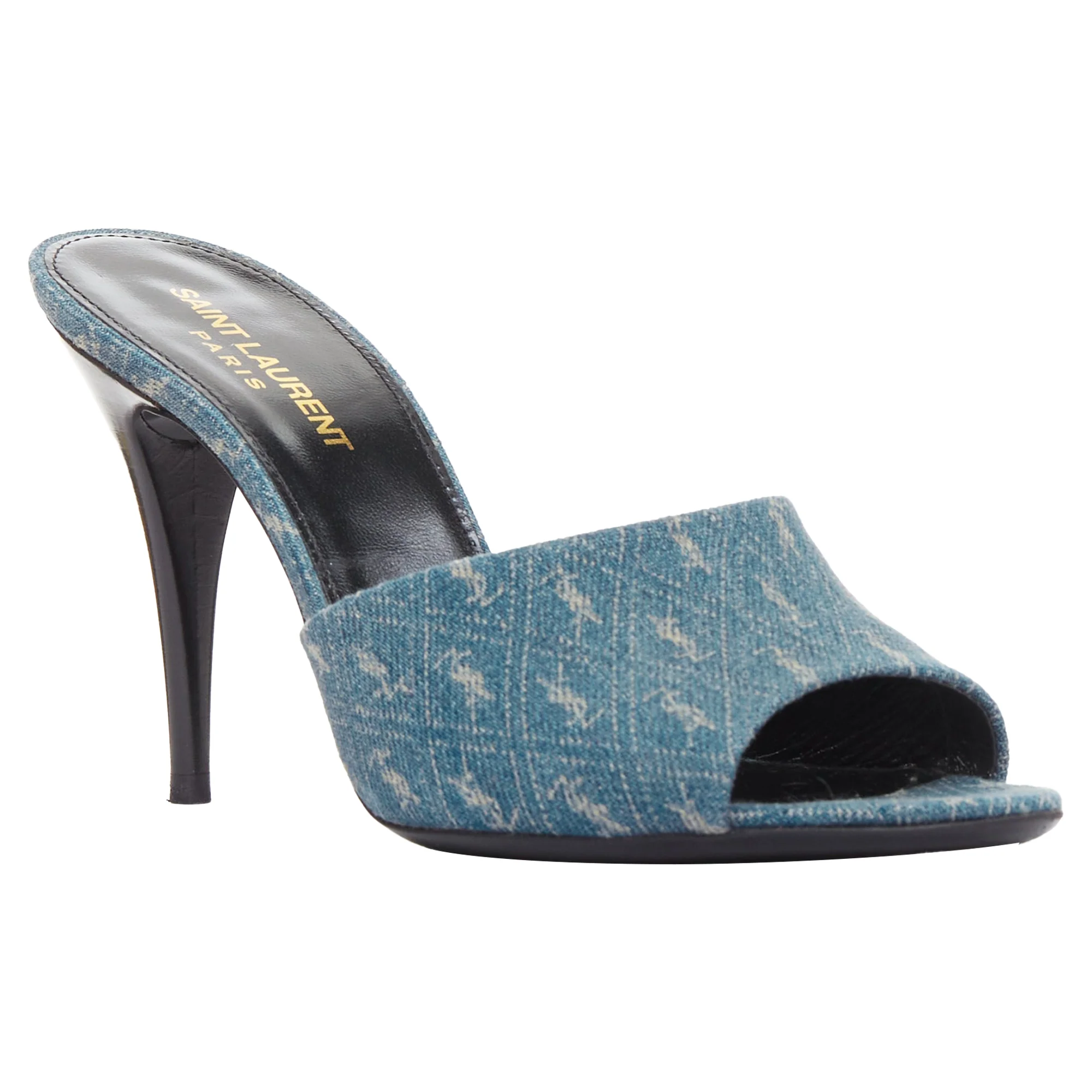 Women's Saint Laurent La 16 Cassandre Denim Sandal Heels - Image 2