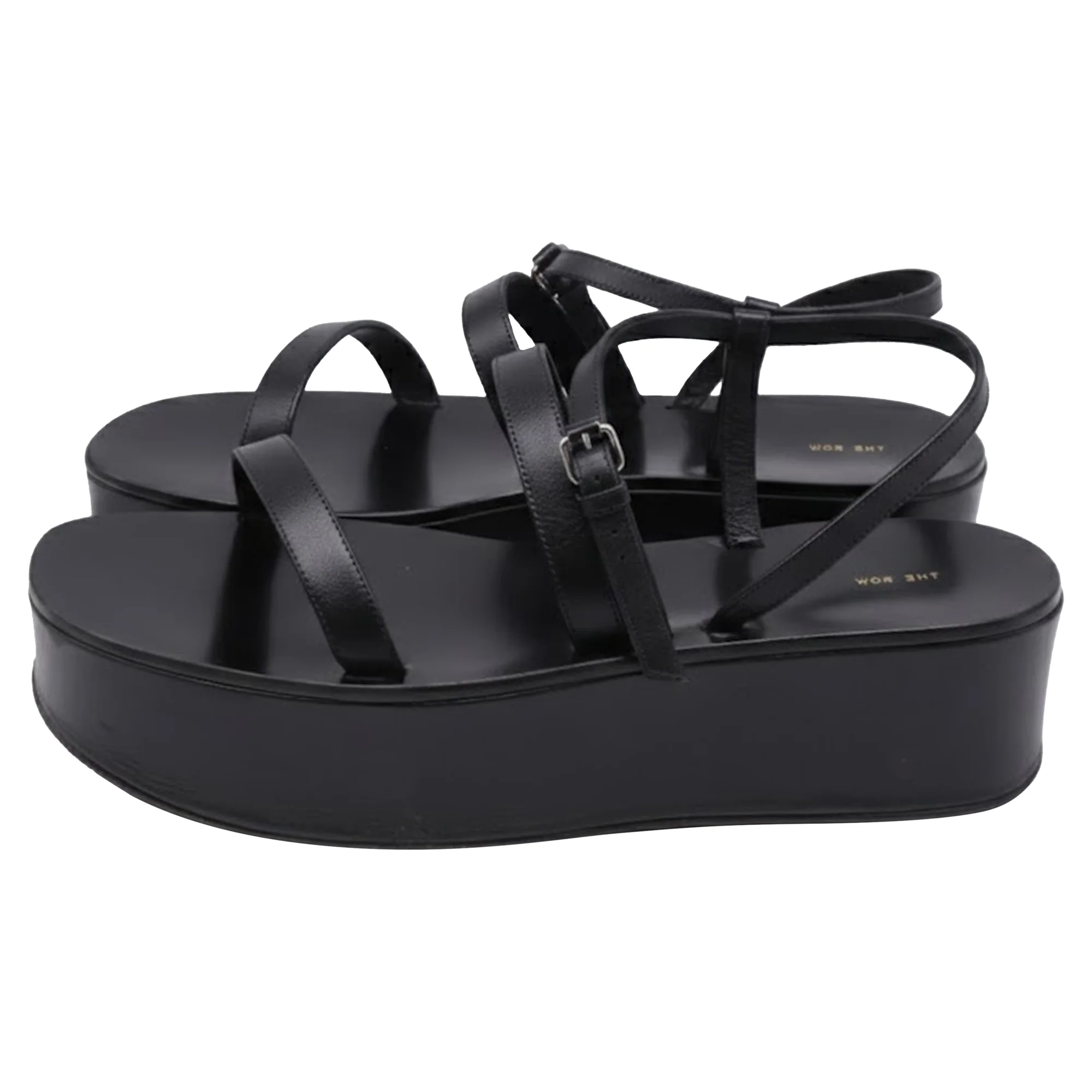 Women's The Row Wedge Platform Sandals in Black Leather - Image 4