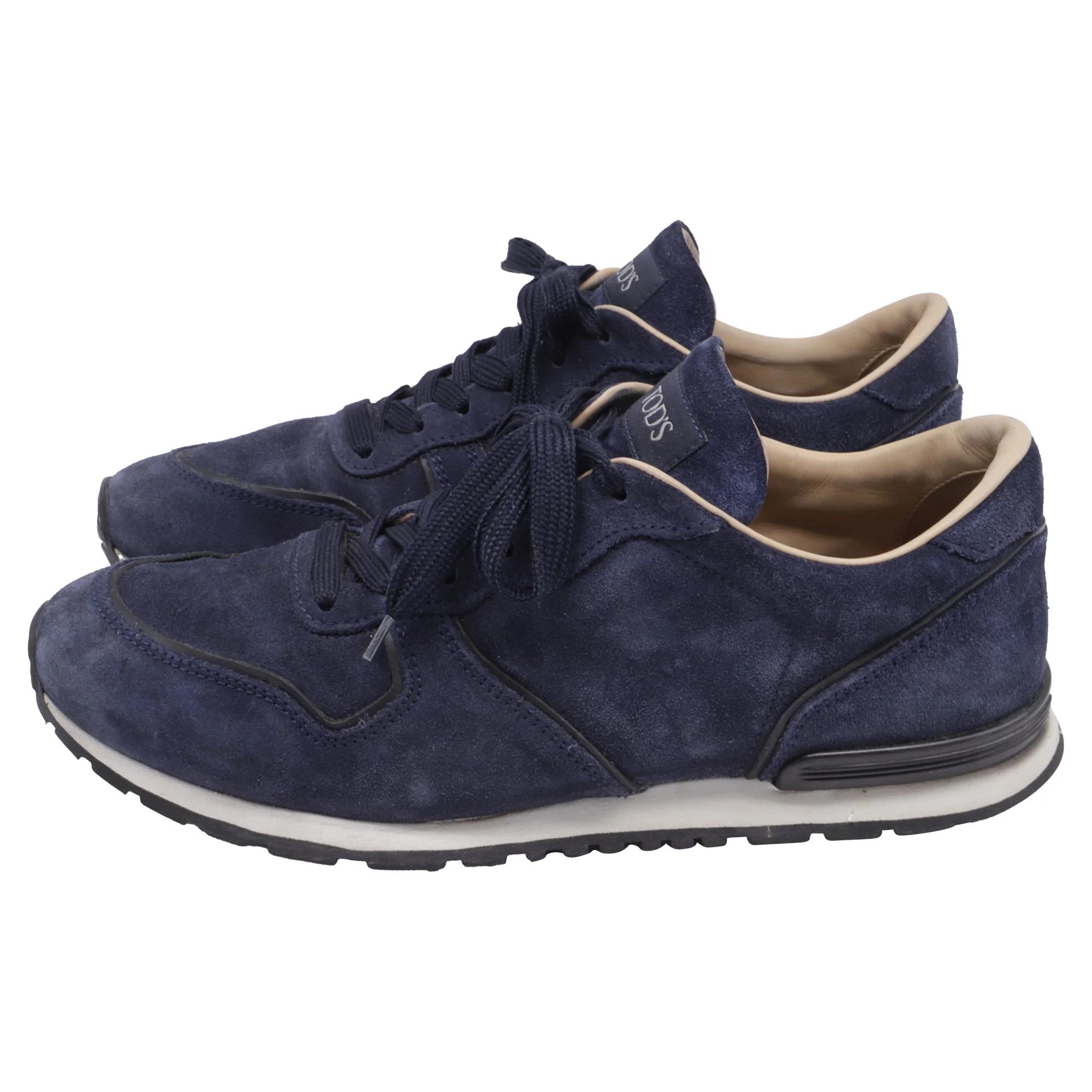 Men's  Tod's Lace-Up Low-Top Sneakers in Navy Blue Suede - Image 4