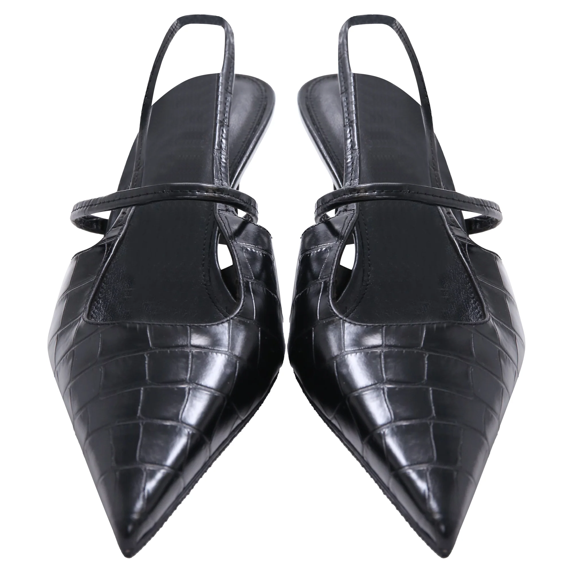 Women's Totême The Sharp Croc-Effect Slingback Pumps in Black Leather - Image 2
