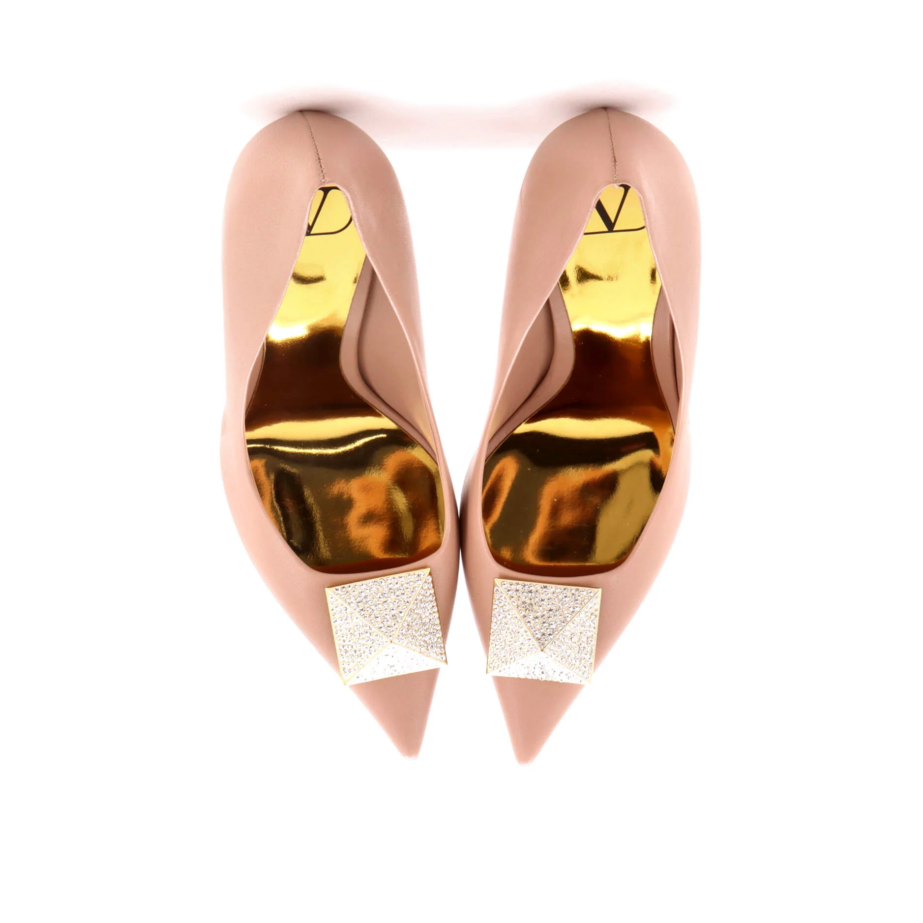 Women's One Stud Pointed Pumps Leather with Crystals - Image 2