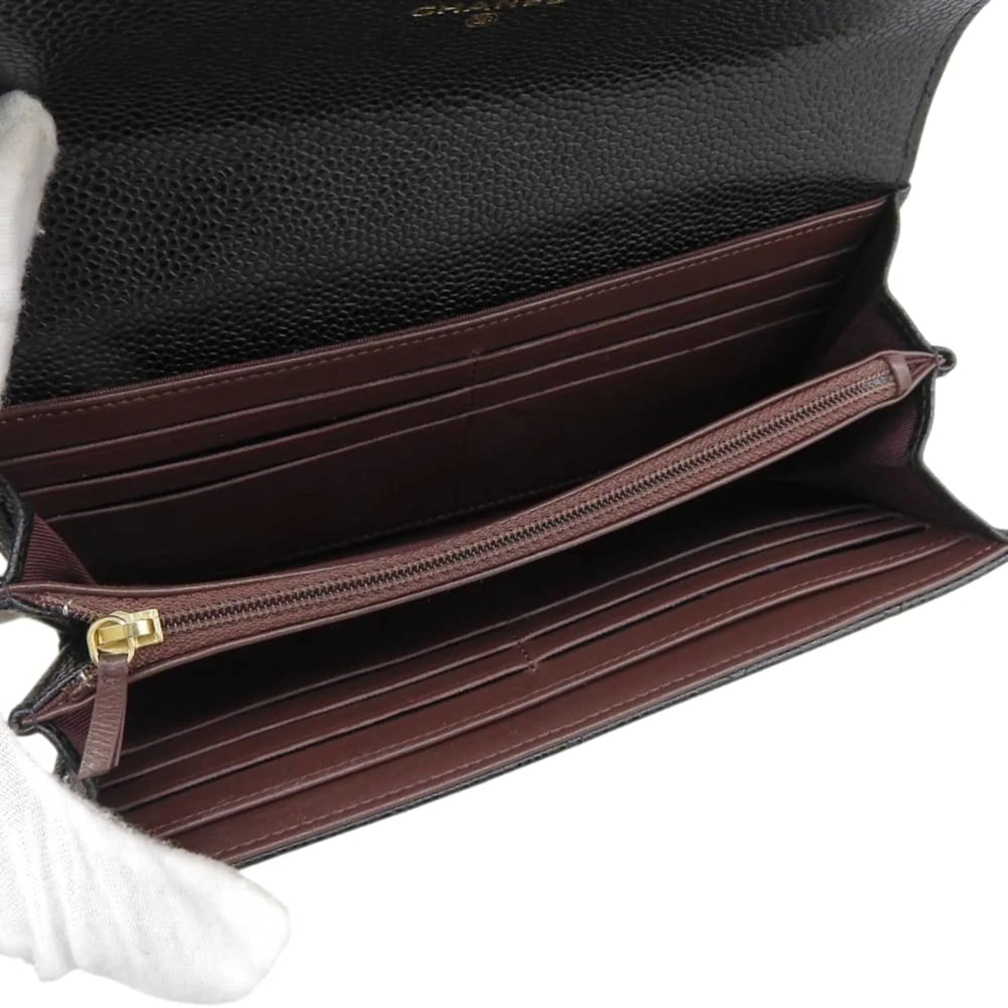CC Gusset Classic Flap Wallet Quilted Caviar Long - Image 3