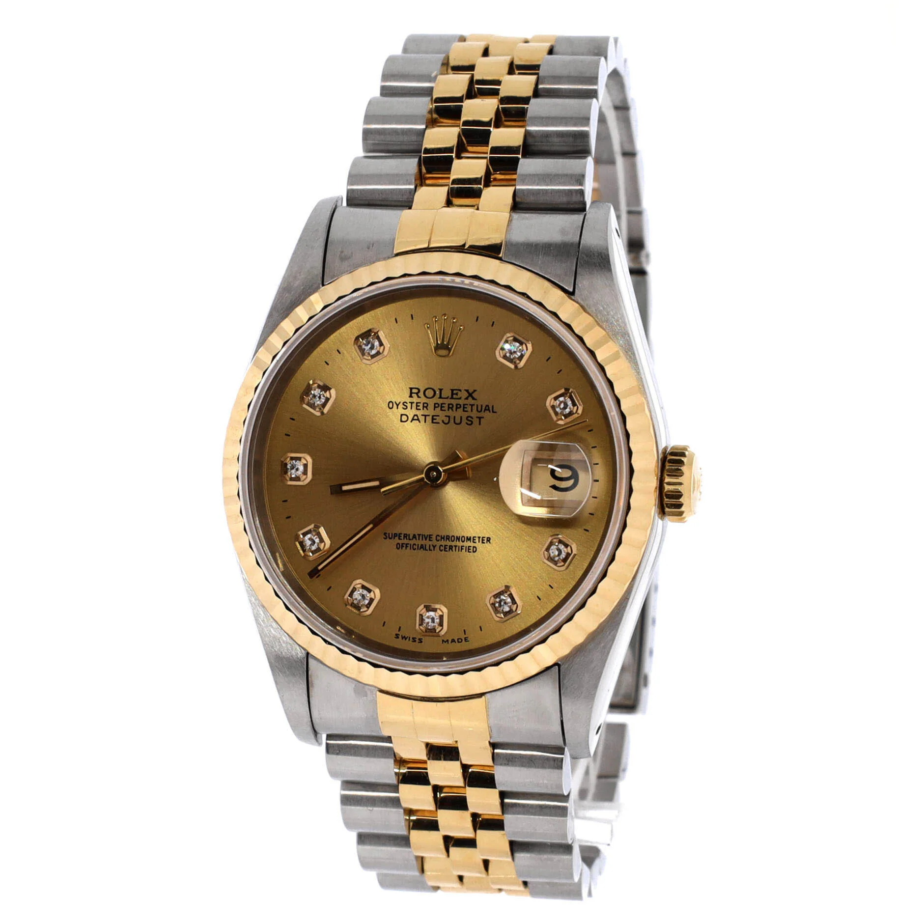 Oyster Perpetual Datejust Automatic Watch Stainless Steel and Yellow Gold with Diamond Markers 36 - Image 2