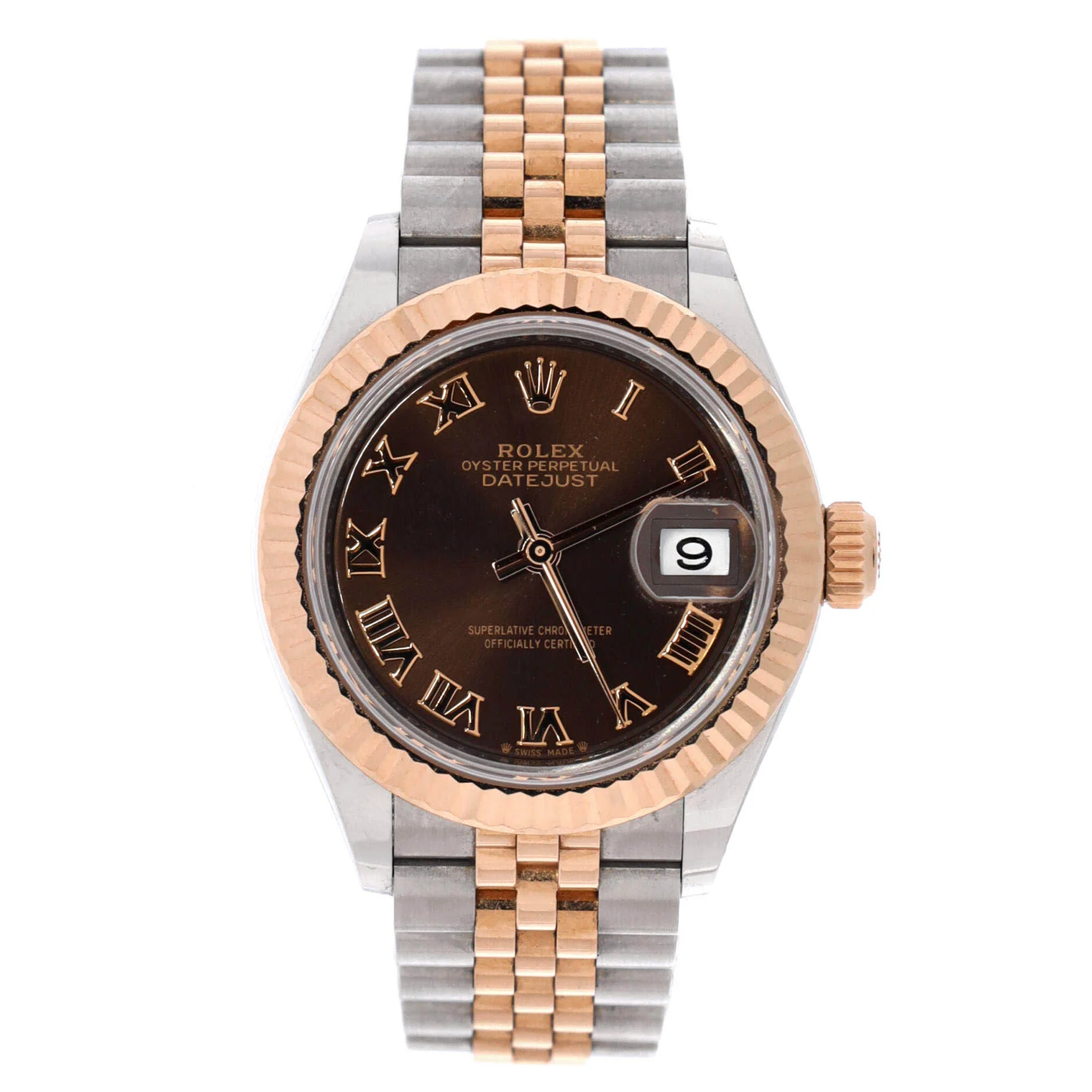 Oyster Perpetual Datejust Chocolate Brown Automatic Watch Stainless Steel and Rose Gold 28